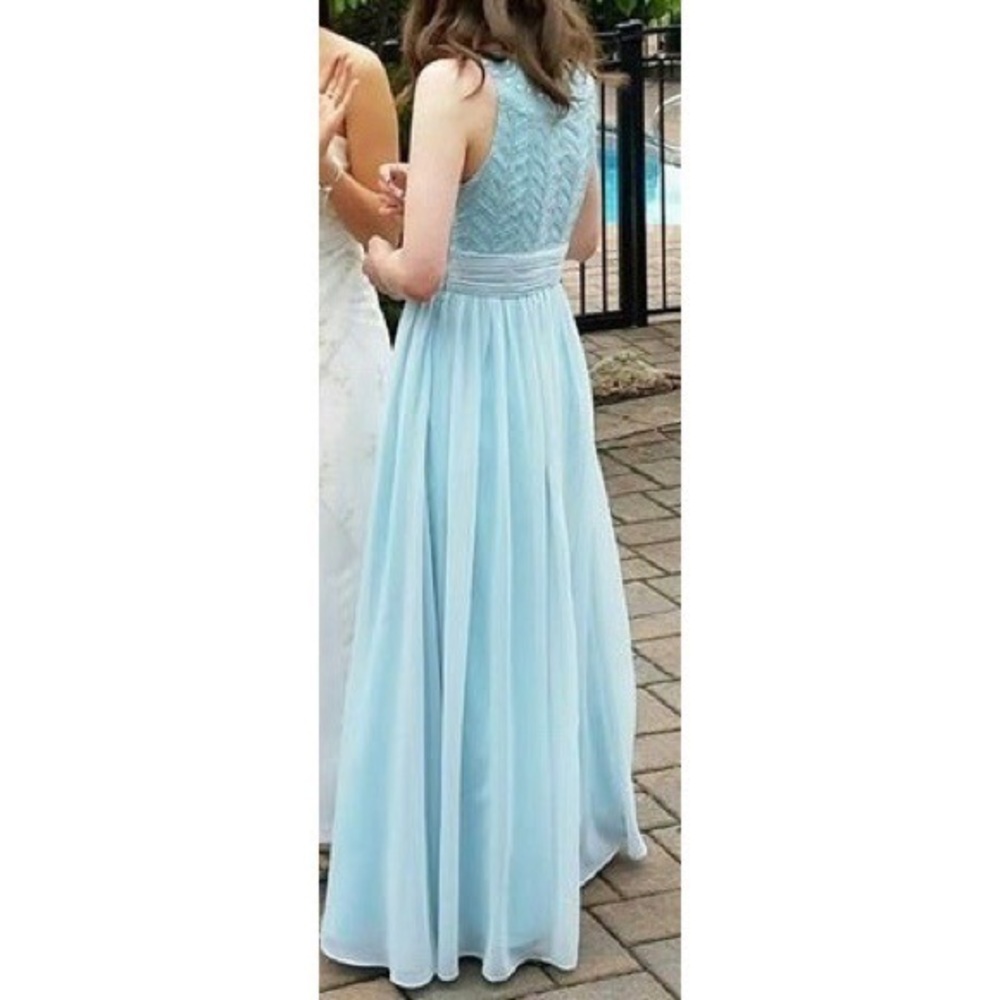 Chiffon Beaded Blue Prom Dress